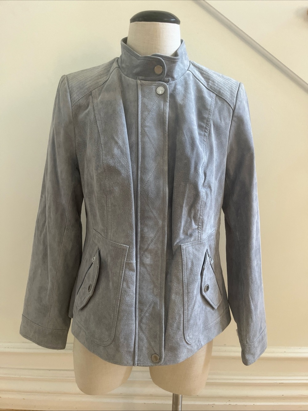 Isaac Mixrahi Live Gray Genuine Suede Moto Leather Jacket Size 8